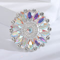 Round Iridescent Crystal Flower Brooch in Gold or Silver Tone view 6