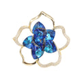 Blue Crystal Camellia Flower Brooch with Gold Tone Outline view 6