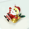 Enamel Santa Claus Brooch Gold Gift Bag Holly Metal Pin Brooch view 3