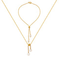 Gold Adjustable Faux Pearl Drop Lariat Necklace Slider Bracelet view 5