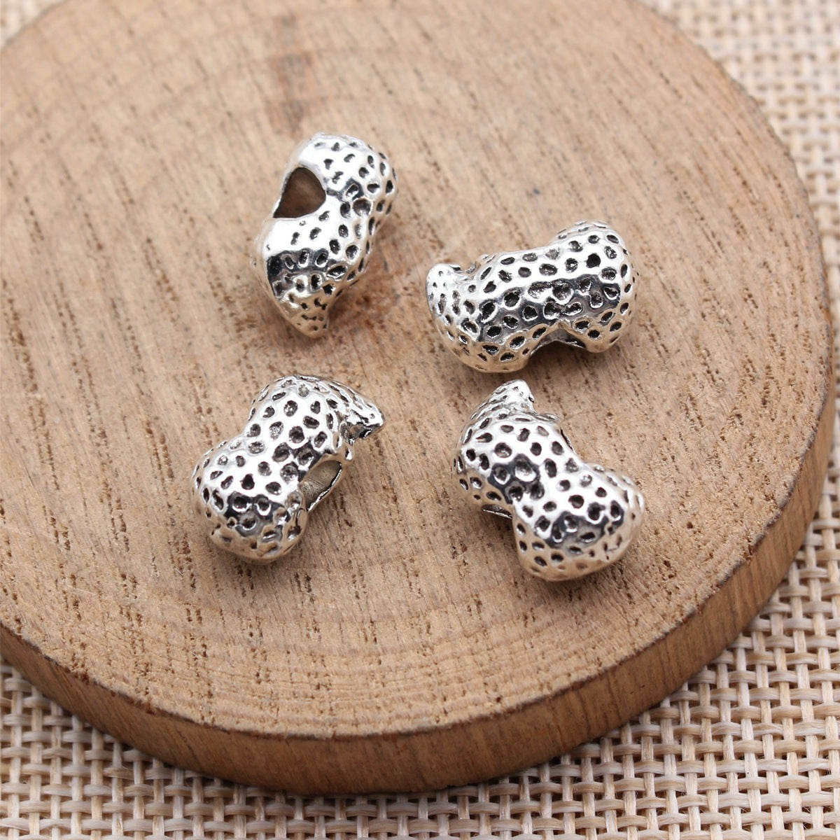 14x8.7x7.7mm 2.6g Antique Silver Zinc Alloy Peanut Large Hole Spacer Beads for Bracelet Jewelry Making