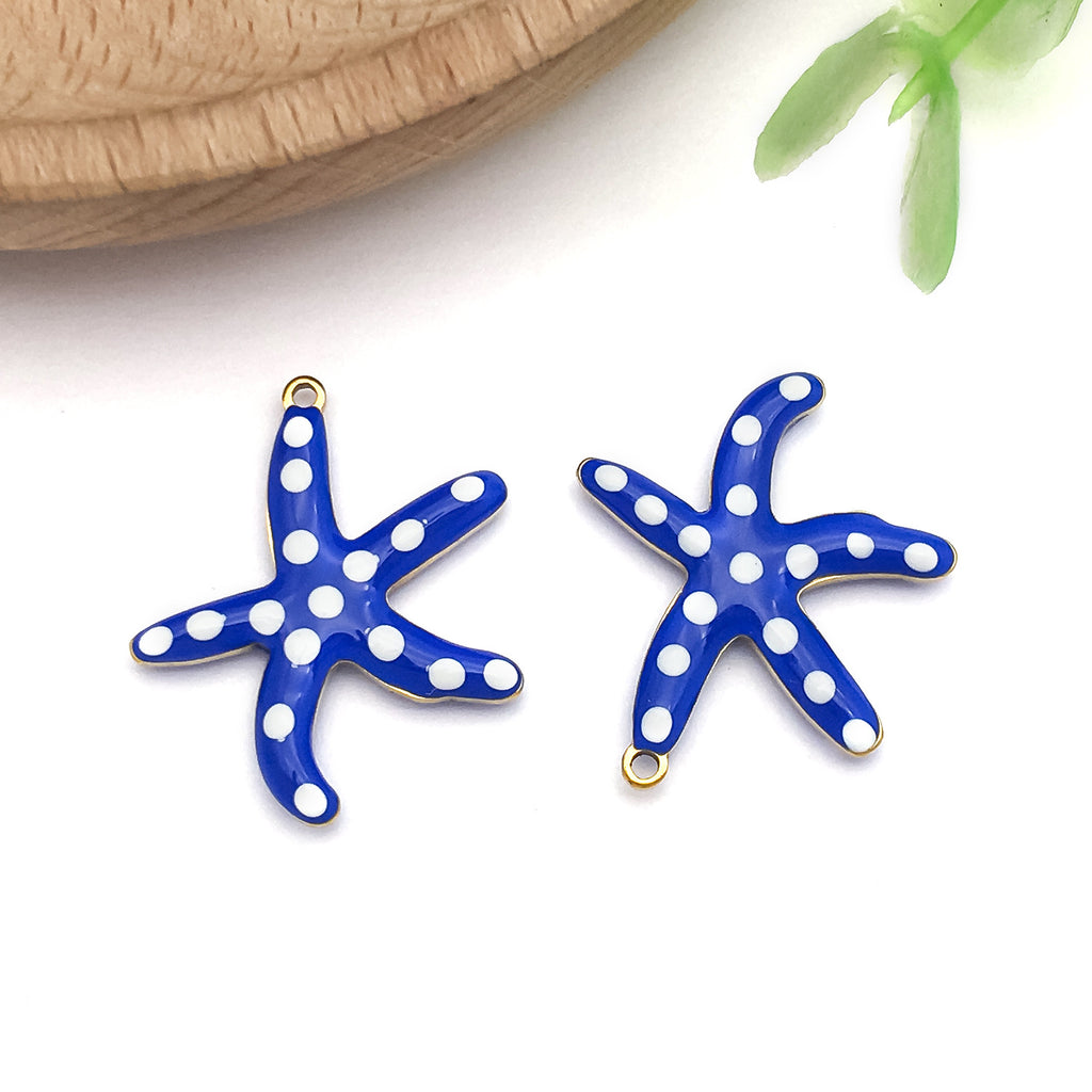 Gold Stainless Steel Polka Dot Starfish Charm Pendant for DIY Necklace Earring Jewelry