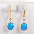 Gold Rose Silver Blue Oval Stone Leverback Clip Earrings view 7