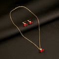 Red Cherry Gold Tone Necklace and Earring Jewelry Set view 3