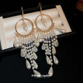 Gold Tone Pearl Fringe Circle Chandelier Earrings Decorative Jewelry view 2