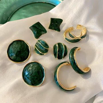 Ten Style Green Geometric Resin Statement Earrings