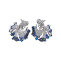 Blue Crystal Koi Fish Statement Stud Earrings with Fringe view 5