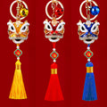 Crystal Lion Dance Head Keychains with Tassel and Plain Constructions view 1