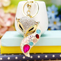 Jeweled Fox Keychain with Pink and Aqua Cabochon Tail view 2