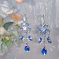 Blue Floral Crystal Teardrop Tassel Hook Earrings Jewelry Pair view 6