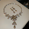Silver Flower Crystal Necklace Drop Earrings Two Sets view 6