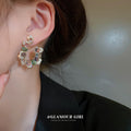 Pastel Crystal Open Hoop Statement Earrings With Polished Metal Tone Details view 4