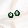 Green Enamel Oval Rhinestone Center Stud Earrings Pair view 6