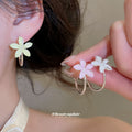 Pastel Flower Hoop Earrings in Three Colors With Gold-Tone Hoops view 2