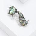 Silver Tone Cat Brooch with Iridescent Shell Like Inlays view 2