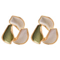 Color Block Sculpted Stud Earrings in Green and Brown view 5