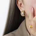C-Shape Rhinestone Pearl Stud Earrings Gold Steel Tones view 1