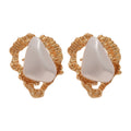 Gold Tone Irregular White Pearl Triangle Stud Earrings view 5