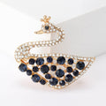 Crystal Swan Brooch With Dark Blue Stone Feather Details view 2