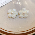 White Flower Pearl Clip On And Stud Earrings With Decorative Details view 7