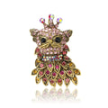 Rhinestone Crown Cat Brooch Leaf Body Pink Blue Tones view 2