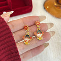 Red and Gold Auspicious Motif Long Dangle Earrings in Ten Styles view 11