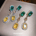 Green and Yellow Crystal Drop Stud Earrings in Two Tones view 2