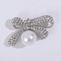 Crystal Ribbon Bow Brooch With Large White Pearl Drop view 6