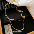 Gold Chain White Pearl Segment Long Layered Necklace view 4