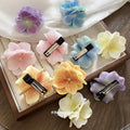 Fabric Hydrangea Duckbill Hair Clips Five Color Singles view 4