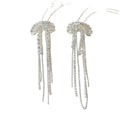 Crystal Bow Stud Earrings with Long Chain Fringe Statement Jewelry view 5