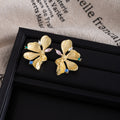 Gold Sculpted Flower Color Accent Statement Stud Earrings view 3