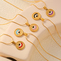 Gold Round Evil Eye Enamel Pendant Necklace Snake Chain view 2