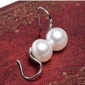 Gold and Silver White Pearl Look Ball Long Hook Earrings view 3