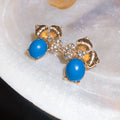 Crystal Floral Drop And Blue Cabochon Stud Earrings view 7
