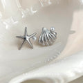 Silver Asymmetric Starfish Shell Pearl Stud Earrings Pair view 4