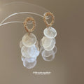 Gold Circle Stud Earrings With White Shell Disc Cascades view 4