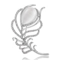 Feather Brooch Cat Eye Stone Crystal Rose Gold Silver view 5