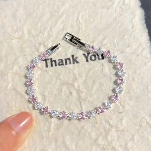 Pink Clear Starburst Crystal Tennis Bracelet Silver