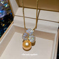 Crystal Bow and Golden Pearl Necklace or Drop Earrings view 4