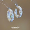 White Pearl Beaded Statement Hoop Earrings Statement Pair view 2