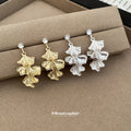 Textured Ginkgo Leaf Drop Earrings In Gold And Silver Tones view 3