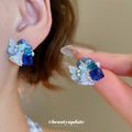 Colorful Crystal Floral Cluster Stud Earrings in Two Colorways view 4