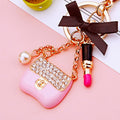 Jeweled Lipstick Pearl Handbag Keychains in Five Colors and Two Loop Styles view 7