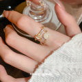 Gold Tone Crystal Open Ring With Round Disc And Chain Dangle view 4
