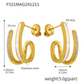 Dual Curve White Oil Drip Zircon Earrings Gold Steel Styles view 6