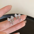 Silver Tone Crystal Bow and Star Drop Stud Earrings view 6