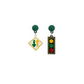 Traffic Light Sign Drop Earrings Yellow Green Ball Studs Pair view 5
