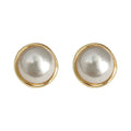 Large White Pearl Gold Rim Circular Stud Earrings Pair view 5