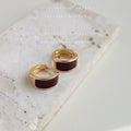 Gold-Tone Burgundy Enamel Geometric Huggie Hoop Earrings view 3